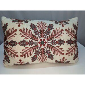 Kirklands Botanical Snowflake Lumbar Pillow Embroidered Red, Green, Blue & White